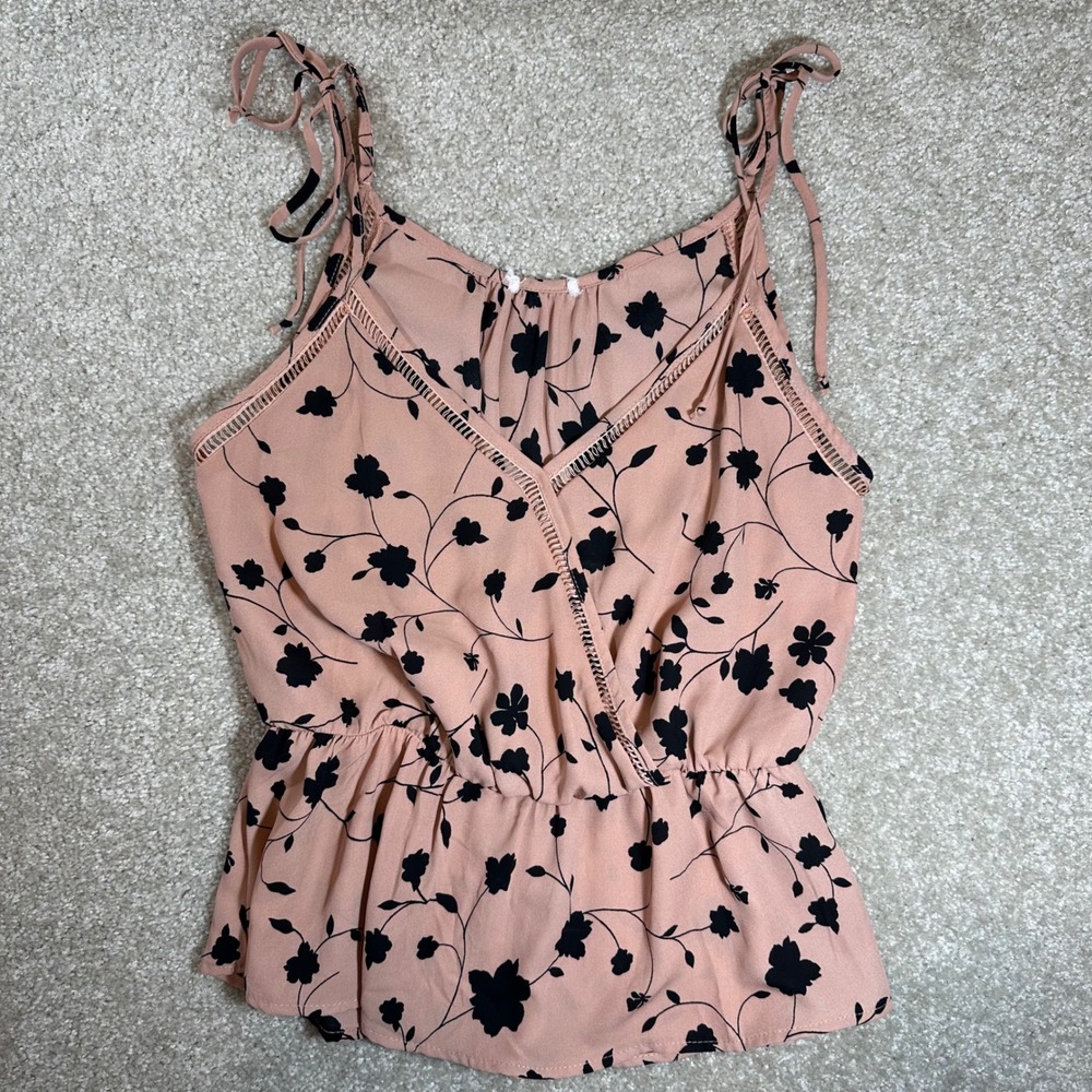 Sienna Sky Pink Floral Tie-Strap Camisole with Black Print - Picture 2 of 5